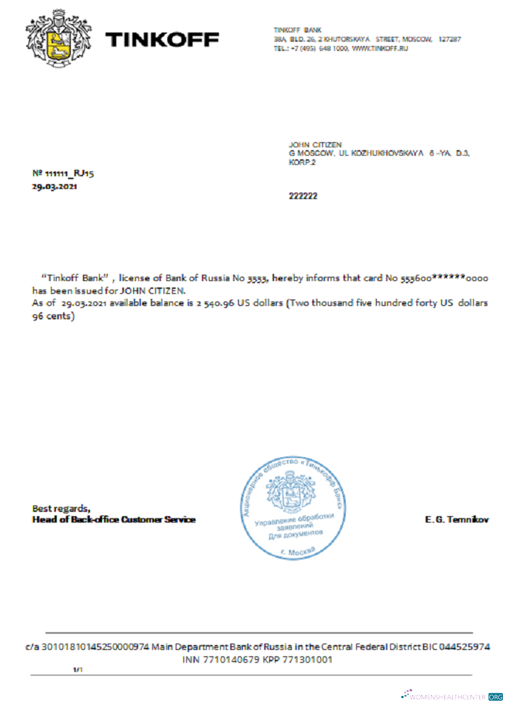 Download Russia Tinkoff reference usd in English Photoshop template